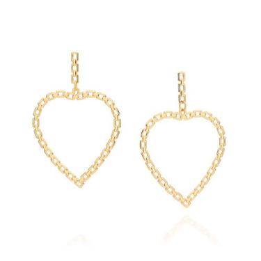 Imagem de Maxi brinco feminino rommanel folheado a ouro 18k formato coração vaza