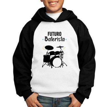 Imagem de Moletom Infantil Futuro Baterista - Foca na Moda, Branco, Preto, 12
