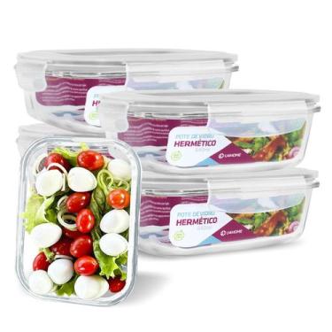 Imagem de Conjunto 5 Pote Vidro Hermético Marmita Tampa Plástico 640ml - U4home,