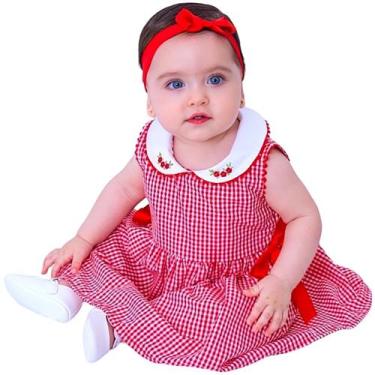 Imagem de Vestido de Bebê Roupa Menina Infantil Com Tiara 100% Algodão Giulia - 