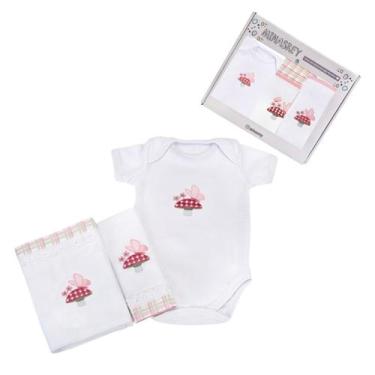 Imagem de Kit Presente Bebe 3pç Body G Fralda E Pano de Boca Bordado Cogumelo 10