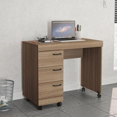 Imagem de Escrivaninha Osaka com 3 Gavetas e Rodízios - Castanho - Politorno, Ca