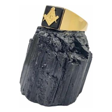 Imagem de Anel Ouro 18k Maçonaria Pedra Onix 1cm Maçon Feito A Mão K5 - Fab Joia