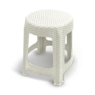 Imagem de Banqueta Premium Rattan Branca Para Cozinha Área Jardins