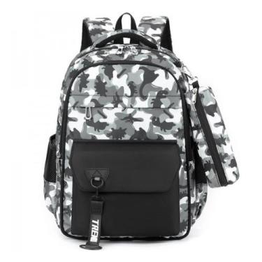 Imagem de Mochila escolar camuflada + estojo - Malissima, Cinza
