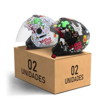 Imagem de Kit 2 Capacete Aberto New Atomic Universe Pro Tork Brilhante Moto Masc