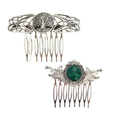 Imagem de Pentes de cabelo vintage para mulheres, 2 peças de pentes laterais de cabelo retrô de metal com aderência de dentes, grampos de cabelo decorativos de nó celta, presilhas de fecho (prata)
