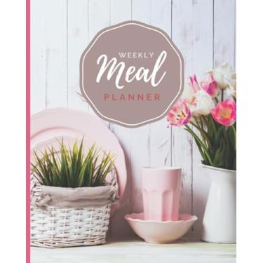 Imagem de Weekly Meal Planner: Classic Pink White Kitchen Theme Cover / 8x10 Size Notebook Tracks Breakfast Lunch Dinner Snacks/Journal With Grocery List / 52-Week Food Planner