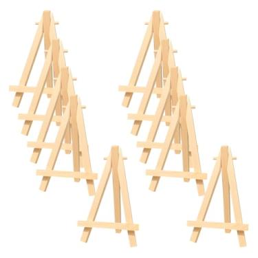 Imagem de GSHLLO 10 minicavaletes de madeira para exibição de madeira, pequenos cavaletes de pintura de madeira, suportes de lona para mesa, cavalete ajustável, suporte de tripé de madeira para crianças 8 x 13