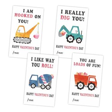 Imagem de 40 peças adesivos tema caminhão dia dos namorados - 9,5 x 5,8 cm impermeável amigos folha de etiqueta adesiva para meninos meninas - 4 designs diferentes cartões de presente de dia dos namorados