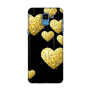 Imagem de AMZER Capa traseira rígida de encaixe com design feito à mão e slim fit para Samsung Galaxy J6 (2018) - corações dourados pendurados em cor HD, capa traseira ultra leve