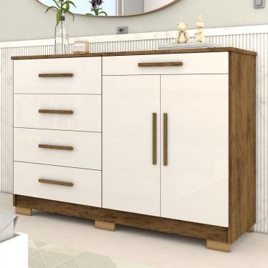 Imagem de Cômoda Tailândia 2 Portas 5 Gavetas Imbuia/Champanhe - Panorama Móveis