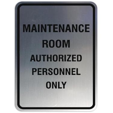 Imagem de Signs ByLITA Placa redonda de retrato para sala de manutenção autorizada - Letras gravadas a laser | Plástico ABS durável | Cores vibrantes | Fita de espuma poderosa (prata escovada) - Grande