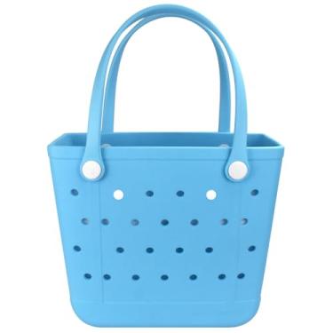 Imagem de Addoklm Bolsa de praia de borracha extra grande leve pequena para academia, impermeável, bolsa aberta média para esportes na piscina, M - azul marinho, Medium