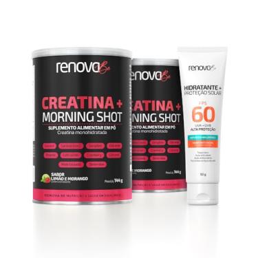 Imagem de 2 Potes Creatina + Morning Shot e Hidratante Facial FPS 60 (144g, Morango com Limão)