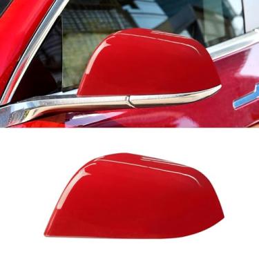 Imagem de OWITAT Compatível com Tesla Model 3 capa de espelho do lado esquerdo do motorista 2017 2018 2019 2020 2021 2022 2023 2024, substituição de capa de espelho retrovisor lateral para modelo 3, vermelho