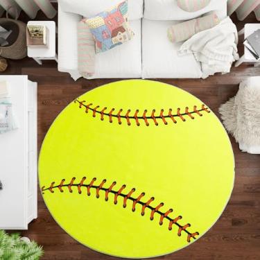 Imagem de MASTIEE Tapetes redondos macios para quarto, tapete de softbol para meninos, tapete infantil de cabeceira, amantes de softball, decoração de casa, tapetes circulares internos para sala de estar