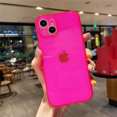 Imagem de Capas de cor fluorescente neon da moda para iPhone 15 14 13 12 Mini 11 Pro XS Max X XR 7 8 Plus SE Bright Slim Clear Soft TPU Cover, R vermelho, para iPhone 15 Plus