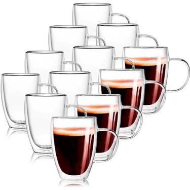 Imagem de Conjunto 12 Xícaras Parede Dupla de Vidro 350 ML Jogo de Xicaras para 