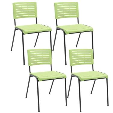Imagem de Kit 04 Cadeiras Empilhável Fixa Escritório Multiuso Base Preta Kimi P03 Verde Claro - Lyam Decor