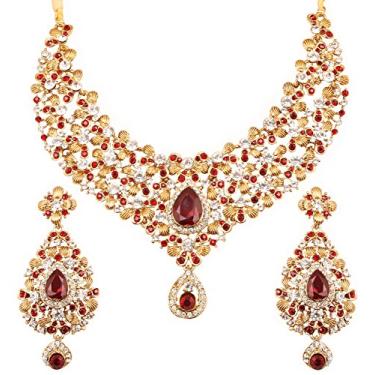 Imagem de Touchstone Conjunto de colar de joias indiano de bollywood tradicional com strass para mulheres em tom dourado antigo ou branco., Strass, Sem Pedra Preciosa