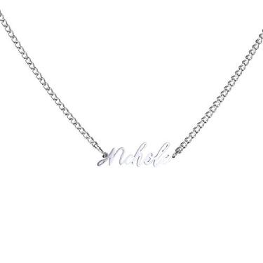 Imagem de Colar de nome personalizado com pingente personalizado WIGERLON banhado a ouro branco 18 k para mulheres e meninas Prata