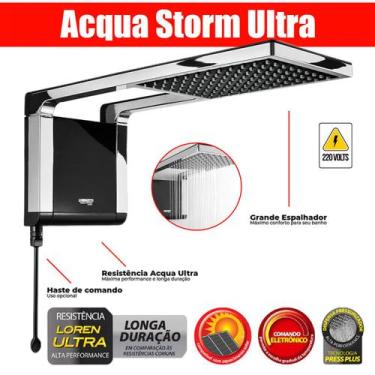 Imagem de Chuveiro Elétrico Grande e Quadrado Preto Com Cromado Acqua Storm Ultr