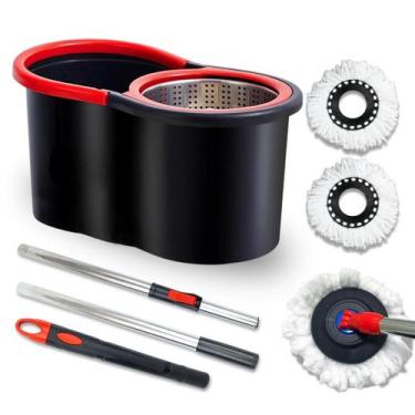 Imagem de Mop Giratorio 8 Litros Com Cesto Em Inox Cabo de 140cm 2 Refis  Nybc