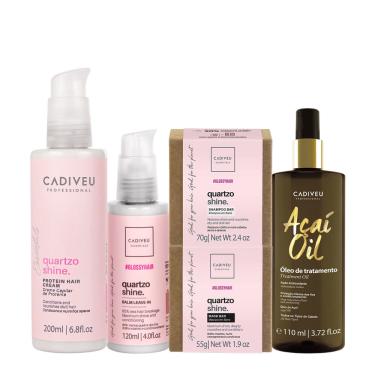 Imagem de Kit Cadiveu Professional Essentials Quartzo Shine Shampoo Máscara em Barra Pré-Shampoo Leave-in e Açaí Oil 110 (5 produt