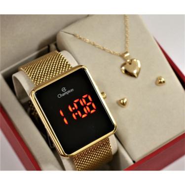 Imagem de Relogio champion dourado quadrado digital LED vermelho CH40080V
