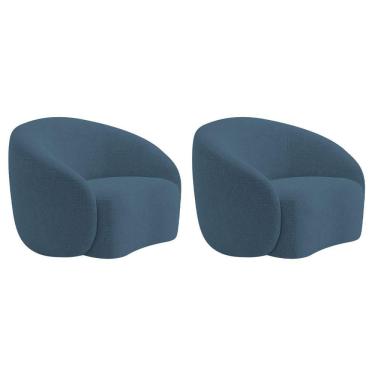 Imagem de Kit 02 Poltronas Orgânica Luxo Recepção Amore Linho Adj Decor Azul Royal