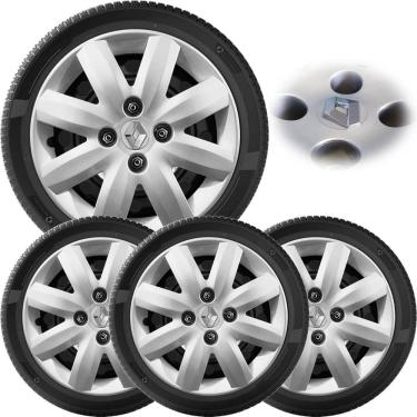 Imagem de 4X Calota Clio Logan Sandero 07 A 13 Aro 14 Prata Com Logo