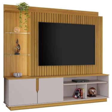 Imagem de Home Amparo Com Painel Ripado E Led Tv Até 60 Polegadas Nature Off White