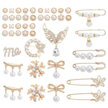 Imagem de AHANDMAKER 45 peças de meias de lixo amuletos pérola strass broche broche suéter clipes xaile alfinetes de segurança pingentes para meias, broche, broche, botões de cobertura para mulheres acessórios