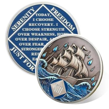 Imagem de Braving The Storm 13 Year Sober Coin, Nautical NA Coin, Addiction Recovery Thirteen Year Sober Chip, Celebrating Recovery Anniversary Token, Narcóticos Anônimos Sobriedade Presentes para Homens e