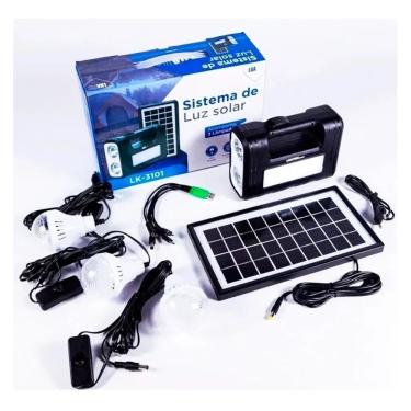 Imagem de Kit Iluminação Solar com Lanterna Recarregável e Três Lâmpadas LED Portátil para Emergências Camping Viagens Pesca Estudo e Uso Rural
