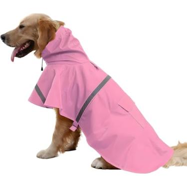 Imagem de NACOCO Capa de chuva para cachorro grande, ajustável, à prova de água, leve, com capuz e tira refletiva (M, rosa)