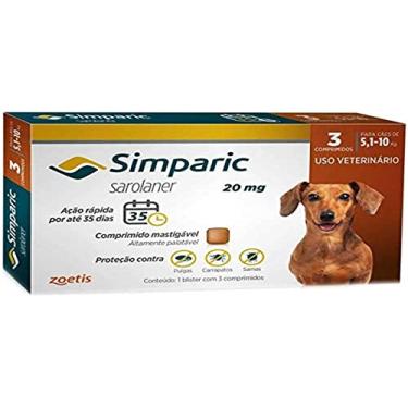 Imagem de Zoetis Simparic 20Mg 5 1 Até 10Kg 03 Compr Para Cães