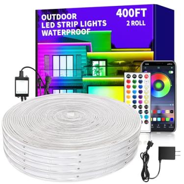 Imagem de vimeepro Fita De Led Impermeável Para Áreas Externas De 400 Pés, Luzes Led Rgb Ip68 Com Sincronização Musical E Controle Remoto, Corda Autoadesiva Rgb À Prova D'Água Que Muda De Cor, Parte Traseira,