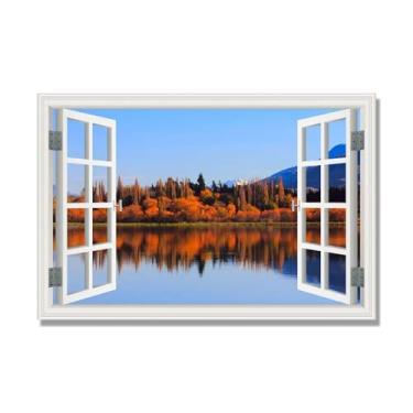 Imagem de PY3H69 Arte de parede em tela de janela aberta, impressão natural em tela. Lindo cenário de montanha 25,4 cm, decoração de parede de paisagem de janela, decoração de casa moderna. 70 x 105 cm - 27,6 x