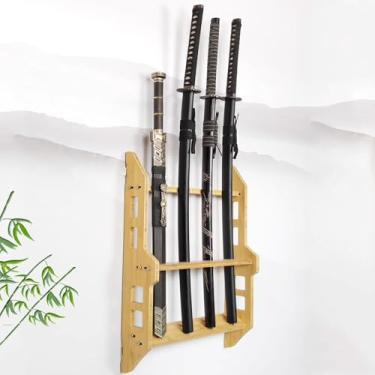 Imagem de Suporte de espada suporte de exibição de espadas suporte de parede de madeira para espadas suporte para katana de 3 a 9 níveis suporte para todas as espadas prateleira de exibição de espadas samurai