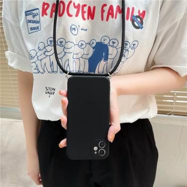 Imagem de Capa de silicone com cordão e alça para colar transversal para OnePlus 10 9 9R 9RT 8 7 7T Pro Nord CE 2 5G, preta, para OnePlus 9R