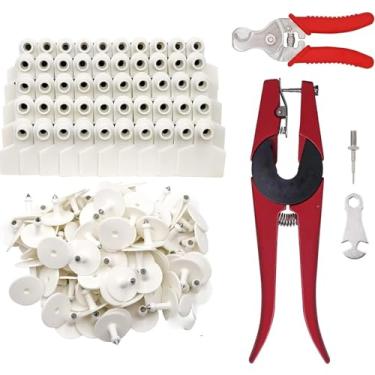 Imagem de MINYULUA 100 peças de etiquetas de orelha de gado em branco com aplicador de etiqueta de orelha de animal, kit profissional de brincos de orelha de porco, bovino, ovelha, cão, porco, etiquetas de