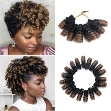 Imagem de Haolocs 3 pacotes Saniay Curl Crochet Tranças Curtas de Crochê Trançado Bouncy Twist Spiral Cachos Jamaicanos Twist Hair Extensions 20 Fios/Pacote (T27, 30,5 x 25,4 cm)