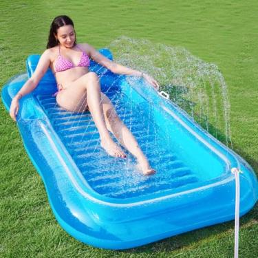 Imagem de Boia inflável de bronzeamento para piscina com irrigador, boia de piscina de 198 cm x 122 cm, adulto com travesseiro, cama de bronzeamento 3 em 1, boia de banheira para piscinas, praia, quintal, festa