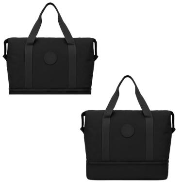 Imagem de Bolsa Viagem academia Feminina expans?vel Grande Capacidade Bolsa em tactel auxiliar mala bordo (PRETO)