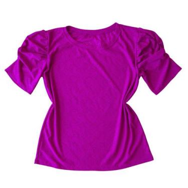 Imagem de Blusa Plus Size Feminina Manga Curta Bufante Gola Redonda Lese Elastan