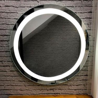 Imagem de Espelho Decorativo Vidro Redondo Lapidado Led Banheiro 40cm Com Fonte 
