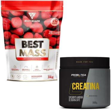 Imagem de HIPERCALÓRICO 3KG - BODY SHAPE + CREATINA PROBIOTICA 300G SABOR:MORANGO;Tamanho:Único;Gênero:Unissex-Unissex