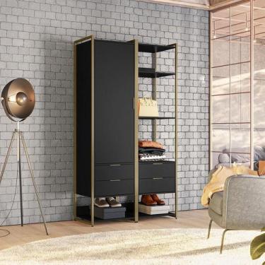 Imagem de Guarda-Roupa Closet Industrial Mital 1 PT 4 GV Preto e Dourado - Mobly